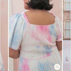 Ivy City Co Tie-Dye Midi Dress in Pink and Blue